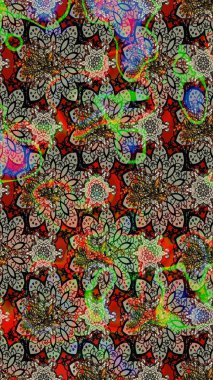 Renkli Bahar Teması eskiz kalıbı. Raster illüstrasyonu. Güzel kumaş deseni. Düz Çiçek Elementleri Tasarımı. Karalama çiçeği. Zentangle soyut çiçekleri.