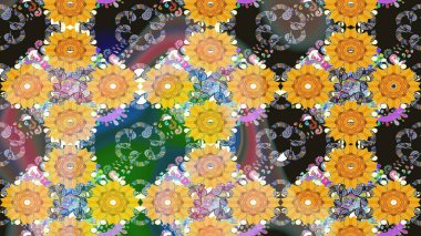 Raster illüstrasyonu. Eski usul. Tomurcukları papatya çiçekleri olan sevimli bir çiçek deseni. Miles Fleur, süslü püslü bir süs. Kumaş, tekstil, duvar kağıdı baskısı için. Taslak arkaplan.