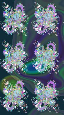 Raster illüstrasyonu. Taslak desenli, modaya uygun kumaş deseni. Renkli Bahar Teması eskiz kalıbı. Düz Çiçek Elementleri Tasarımı. Şirin çiçek elementleri..