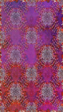 Elle boyanmış suluboya, dikişsiz çiçekler ve bitkiler. Mor ve kırmızı renkte çiçekler.