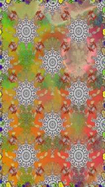 Renkli Bahar Temalı Kusursuz Arkaplan. Kusursuz bir mahsul. Düz Çiçek Elementleri Tasarımı. Raster Şirin kumaş deseni.