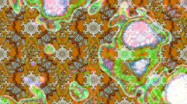 Kahverengi ve nötr renklerde Asya tekstili. Çiçek desenli çizim. Raster illüstrasyonu.