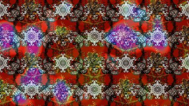 Raster illüstrasyonu. Çiçek süslemeli çizim deseni. Kahverengi ve kırmızı renkte çiçekler.