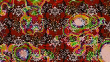 Raster illüstrasyonundaki çiçek desenli çizim. Düz Çiçek Elementleri Tasarımı. Kahverengi ve kırmızı renkte çiçekler. Renkli Yaz Teması çizim şablonu.