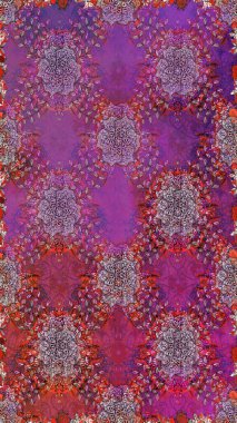 Elle boyanmış suluboya, dikişsiz çiçekler ve bitkiler. Mor ve kırmızı renkte çiçekler.