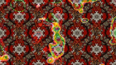 Kahverengi ve kırmızı renklerde. Kahverengi ve kırmızı renkte kahverengi ve kırmızı papatya deseni. Raster illüstrasyonu.