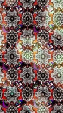 Siyah ve nötr renklerde parlak çiçekli halı deseni.