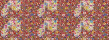 Raster deseni. Bahar çiçekleri dallı desen, kahverengi ve pembe renkler çiçekli siluet.