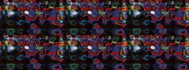 Çok renkli ve menekşe rengi zarif küçük çiçekler ve siyah ve mor renkli komik böcekler, raster desen, illüstrasyon.