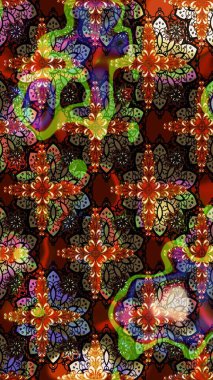 Kahverengi ve siyah renkte etnik çiçeklerle süslenmiş zarif bir eskiz şekli. Raster Çiçek İllüstrasyon Şirin Tekstil.