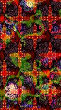 Düz Çiçek Elementleri Tasarımı. Raster illüstrasyonu. Renkli Bahar Teması eskiz kalıbı. Asya tekstil tarzında. Güzel kumaş deseni. Çiçek desenini çiz.