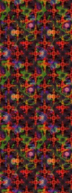 Çok renkli, zarif küçük çiçekler ve siyah renkli komik böcekler, raster desen, illüstrasyon..