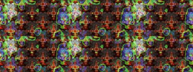 Kahverengi ve siyah renkli şirin çiçek desenleri. Raster Modaya uygun kumaş deseni. Düz Çiçek Elementleri Tasarımı. Renkli Bahar Teması çizim şablonu.