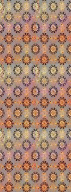 Çizim kalıbı. Bej renklerde. Raster illüstrasyonu. Hint süsü. Çiçek duvar kağıdı. Renkli süs kenarı.