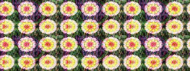 Şirin çiçekli eskiz deseni ve yeşil renkli yapraklar, suluboya çiçek deseni, duvar kağıdı, kart veya kumaş için fayanslı. Raster illüstrasyonu.