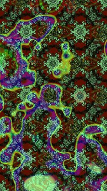 Çiçek buketleriyle klasik bir eskiz şekli. Yeşil renklerde. Raster illüstrasyonu.