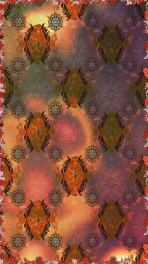 Kahverengi ve turuncu renkli çiçekler. Çiçekli karalama şeklinde Raster çiçek deseni. Nazik, sevimli çiçek arkaplanı..