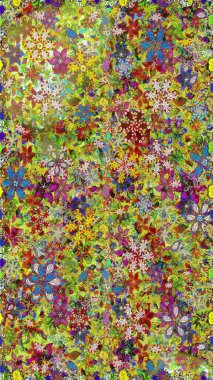 Yeşil ve kahverengi renkli çiçekler. Kusursuz çiçek deseni. Raster illüstrasyonu. Asya tekstil tarzında. Raster illüstrasyonu.