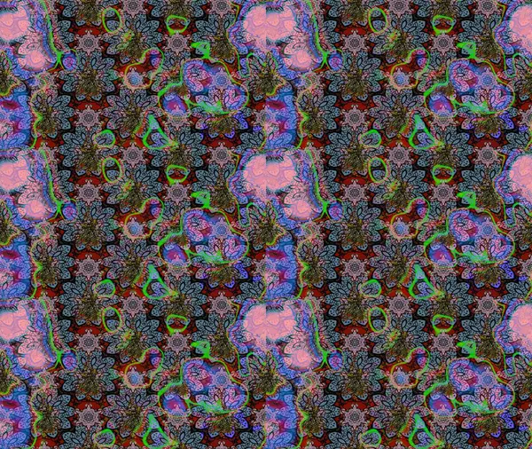 Nakış desenli çiçek deseni. Parmak izi, kumaş, duvar kâğıdı, tekstil için raster dokusu. Renkli grunge koloni çiçekleri ile soyut arkaplanı zenginleştirir.