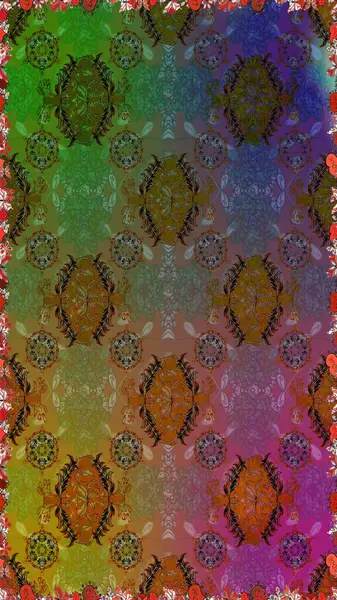 Kahverengi ve yeşil renkli çiçekler. Raster düz çiçekleri pürüzsüz desen. Tasarım hediye paketi, tebrik kartları, posterler ve afiş tasarımı.