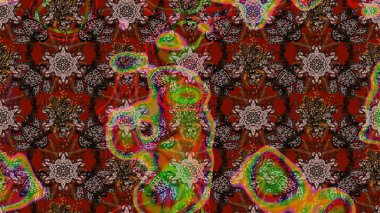 Raster illüstrasyonu. Klasik tropikal doğal elementlerin suluboya seti. Egzotik çiçekler, botanik parlak klasik doğa kahverengi ve kırmızı renkler.