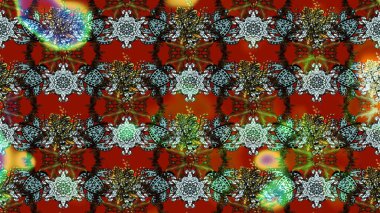 Kumaş desenli papatya çiçeği detayı. Kahverengi ve kırmızı renkte çiçekler.