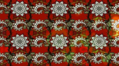 Raster illüstrasyonu. Robot resim. Şirin çiçek elementleri. Kırmızı ve kahverengi renkte çiçekler.