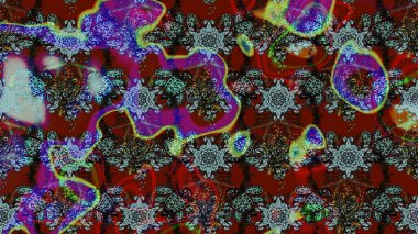 Tekstil için suluboya eskiz deseni. El çizimi çiçek çizimi deseni (fayans). Şirin çiçekler, şal desenli, kırmızı ve gri renkli çizim deseni.