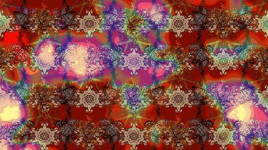 Renkli Bahar Teması eskiz kalıbı. Kahverengi ve kırmızı renkte çiçekler. Düz Çiçek Elementleri Tasarımı. Raster illüstrasyonunda çiçek deseni çizimi.