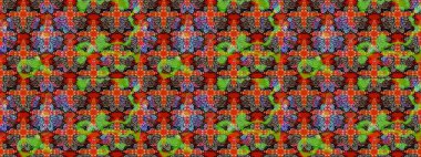 Kırmızı ve kahverengi renklerde. Kırmızı ve kahverengi renkte kırmızı ve kahverengi papatya deseni. Raster illüstrasyonu.