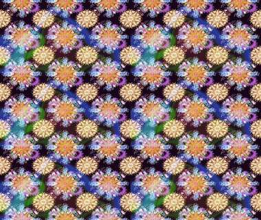 Raster illüstrasyonu. Kusursuz bir arka plan modeli. Suluboya, elle çizilmiş. Tarafsız ve bej renkli yapraklı yabani çiçekler.