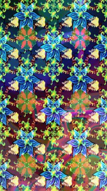 Çiçek desenli eskiz, darbeler, sıçramalar, yaz çiçekleri. Mavi renkli çiçekler. Raster illüstrasyonu.