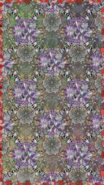 Raster illüstrasyonunda kusursuz çiçek deseni. Gri ve nötr renkte çiçekler.