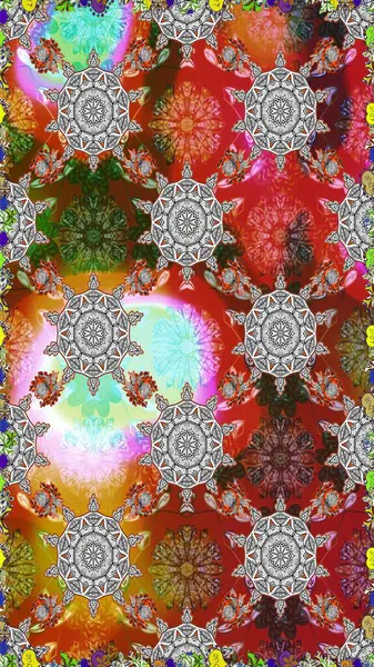 Renkli desenli, gri ve kahverengi çiçekli ve dekoratif elementli kusursuz desen. Eski usul. Kusursuz bir geçmişi var. Kumaş, tekstil, duvar kağıdı baskısı için. Raster illüstrasyonu.