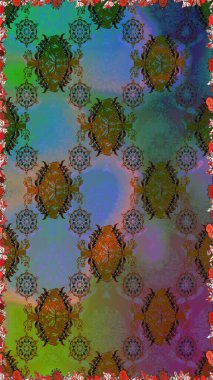 Sevimli çiçek raster deseni. Renkli Yaz Temalı Kusursuz Arkaplan. Düz Çiçek Elementleri Tasarımı. Kahverengi ve yeşil renkte çiçekler.