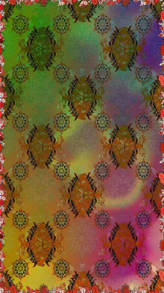 Flowers of the valley on brown and green colors. Raster seamless floral pattern.