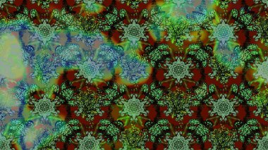 Raster illüstrasyonu. Güzel kumaş deseni. Raster illüstrasyonundaki çiçek desenli çizim. Yeşil ve kahverengi renklerde.