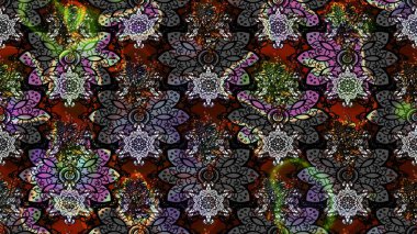 Süslü kumaş deseni. Renkli Bahar Teması eskiz kalıbı. Düz Çiçek Elementleri Tasarımı. Raster illüstrasyonunda çiçek deseni çizimi.