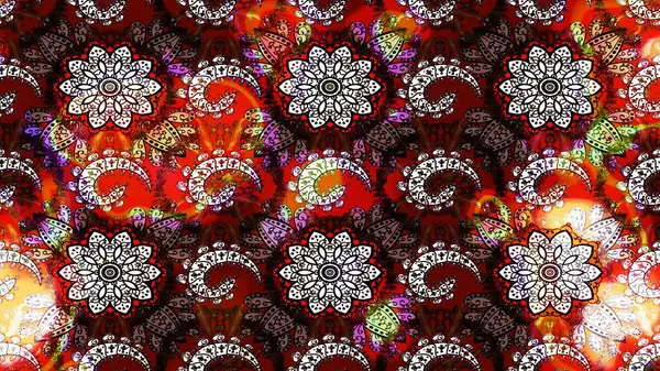 Raster illüstrasyonu. Çiçek süslemeli çizim deseni. Kahverengi ve kırmızı renkte çiçekler.