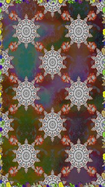 Flowers on brown and gray colors. Tropical seamless floral pattern. Raster illustration.