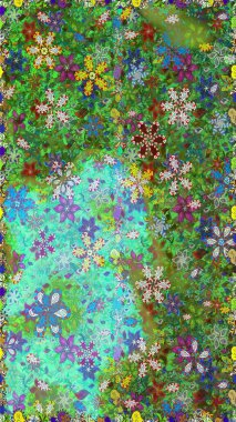 Raster stili kumaş deseni. Çiçekler suluboya desensiz.