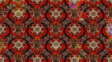 El çizimi çiçek çizimi deseni (fayans). Şirin çiçekli, desenli, kahverengi ve kırmızı renklerde renkli bir eskiz deseni. Tekstil için suluboya çizim deseni.