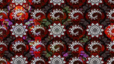 Çiçek çelengi. Kıvırcık, parlak örgü. Desen, çizim, çiçek sınırı. Raster illüstrasyonu. Eski moda arka plan. Güzel, pürüzsüz kumaş, tuval..