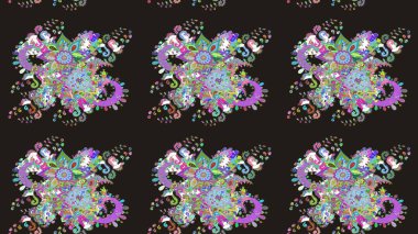 Raster güzel kumaş deseni çiziyor. Renkli Bahar Teması eskiz kalıbı. Düz Çiçek Elementleri Tasarımı. Çiçek deseni.