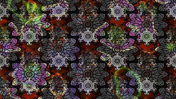 Süslü kumaş deseni. Renkli Bahar Teması eskiz kalıbı. Düz Çiçek Elementleri Tasarımı. Raster illüstrasyonunda çiçek deseni çizimi.