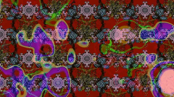 Kırmızı ve kahverengi renklerde karalamalar çizilmiş çiçek deseni. Raster illüstrasyonu.