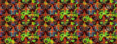 Raster çiçek desenli çiçek deseni, yapraklar, dekoratif elementler, sıçrama, lekeler, el çizimi kontur çizgileri ve Doodle çizim stili, grafik raster çizim çizimi.