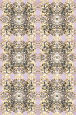 Süslü dekorasyon. Damask altın soyut çiçek deseni bej, nötr ve gri renklerde. Raster illüstrasyonu.