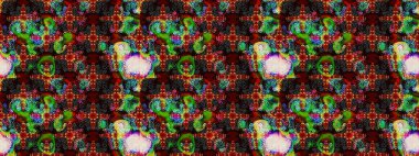 Raster illüstrasyonu. El çizimi çiçekli soyut çizim kalıbı. Kahverengi ve siyah renkte çiçekler.