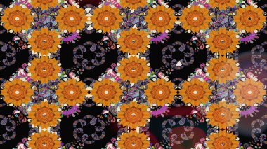 Raster. Düz Çiçek Elementleri Tasarımı. Renkli Bahar Teması çizim şablonu.